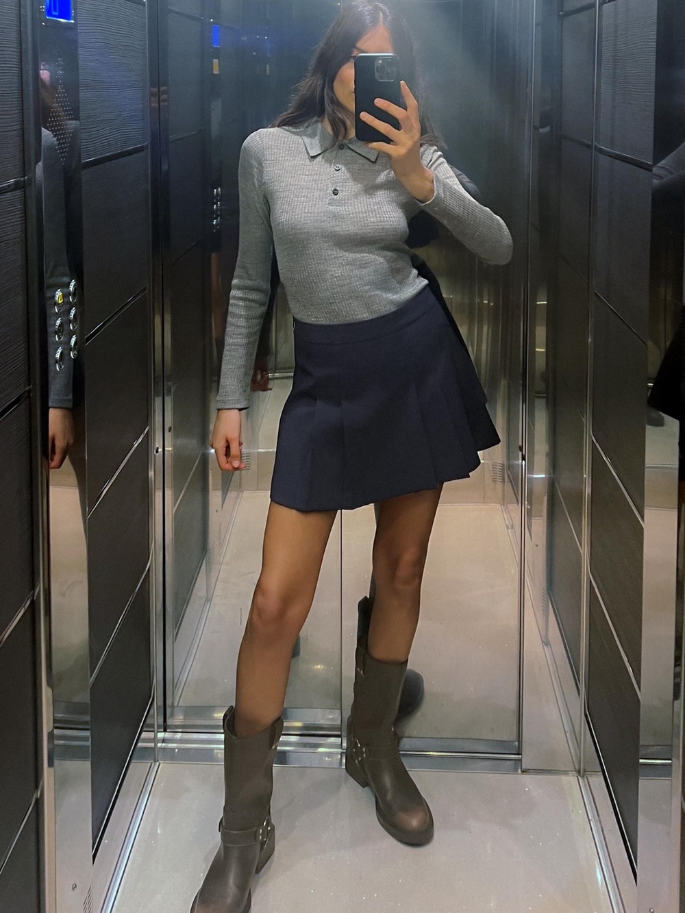 Zara Navy Pleated Mini Skirt with A-Line Flare
